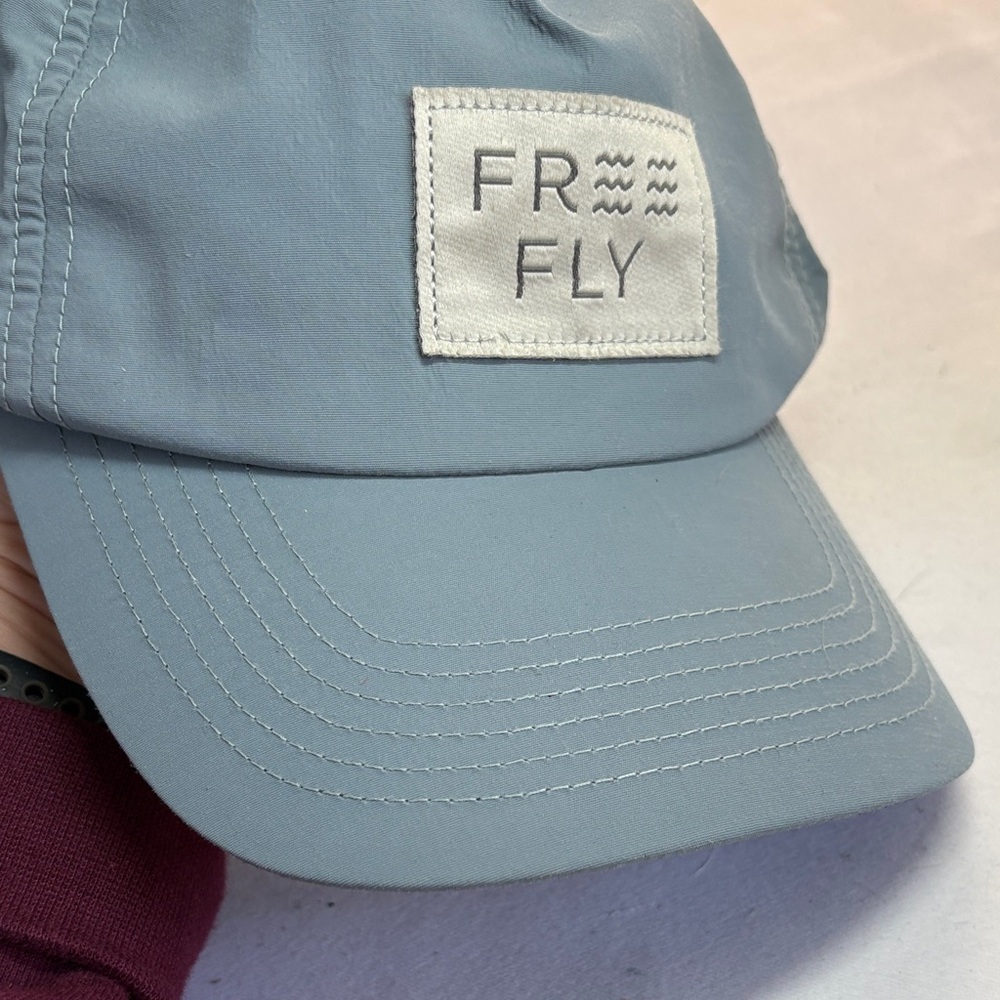 Free Fly Gray/Blue Nylon Poly Velcro back Cap One Size